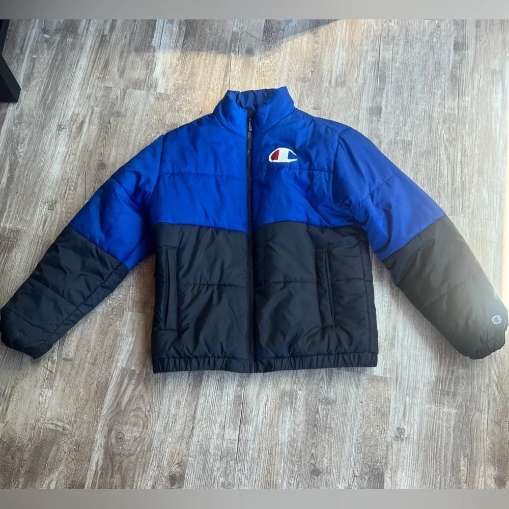 Champion Blue and Black Puffer Jacket Insulated Design~Medium